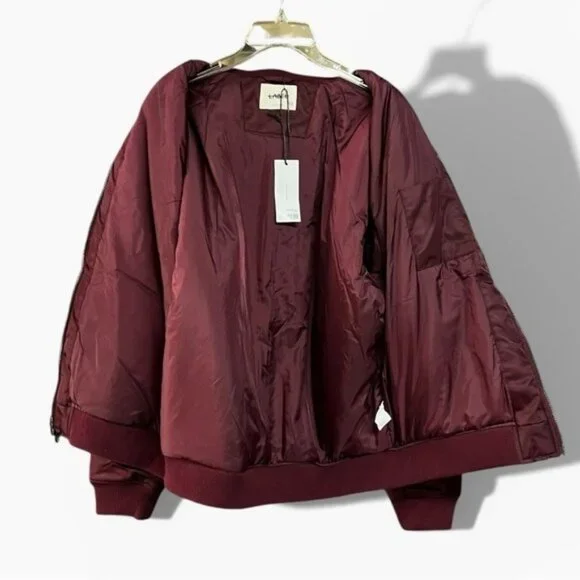 🌻NEW w/tag Label Go-To Bomber Jacket Marron Nylon Zip Front Long Sleeve Size L - Picture 5 of 9